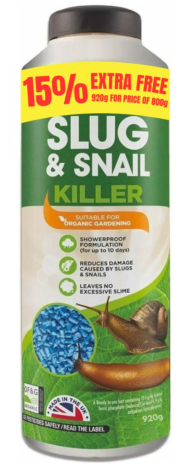 Organic Slug & Snail Killer Pellets 920g, Showerproof Formula for Gardens & Greenhouses, 14 Days Protection, Friendly for Crops