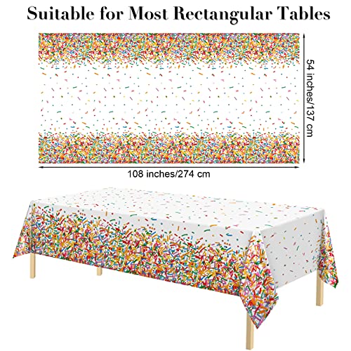 durony 2 Pieces Confetti Sprinkle Tablecloth Disposable Plastic Rectangle Sweet Candy Party Table Cover for Birthday Wedding Party Ice Cream Theme Parties Supplies