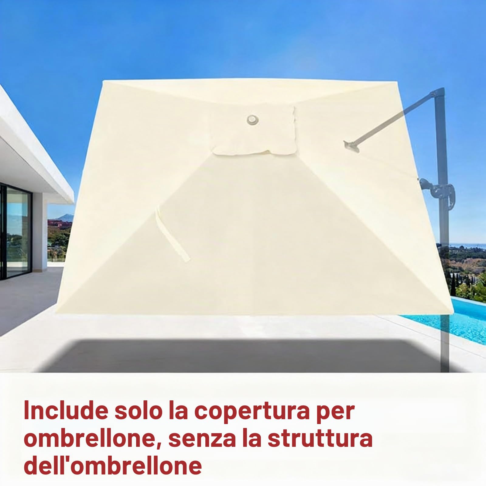Telo Ombrellone Ricambio 2.5x2.5/3x3/4x3m, Per Ombrellone 8 Stecche, Impermeabile E Resistente Sbiadimento, Giardino Terrazza (Solo Telo)(Beige,4x3m (13x10ft))