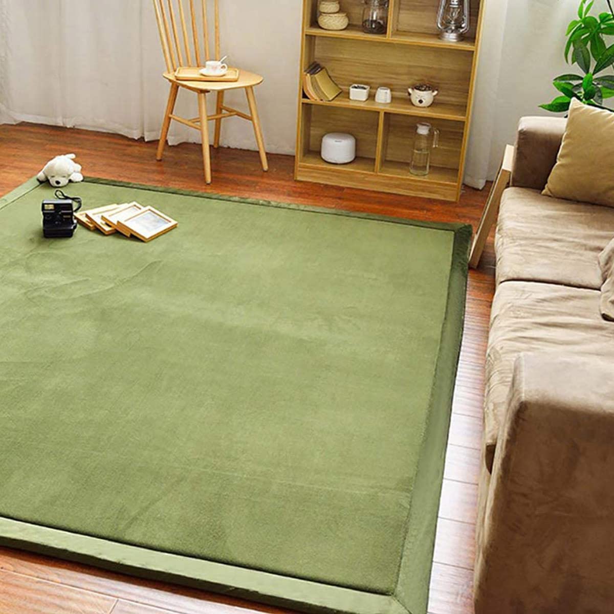 GGoty Grand tapis de jeu antidérapant en velours corail, pour chambre d'enfant, chambre à coucher, salon (120 x 120 cm, gris)