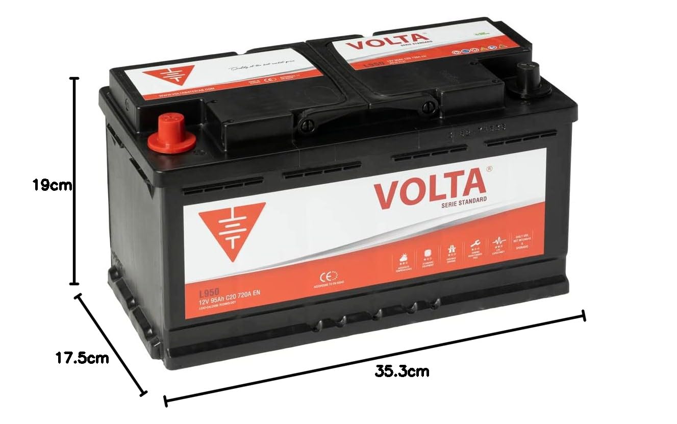 Bateria de Coche Standard 95Ah 720A - Borne +Izq - Medidas Largo 353 x Ancho 175 x Alto 190 mm con 2 años de Garantía - Fabricación Europea.