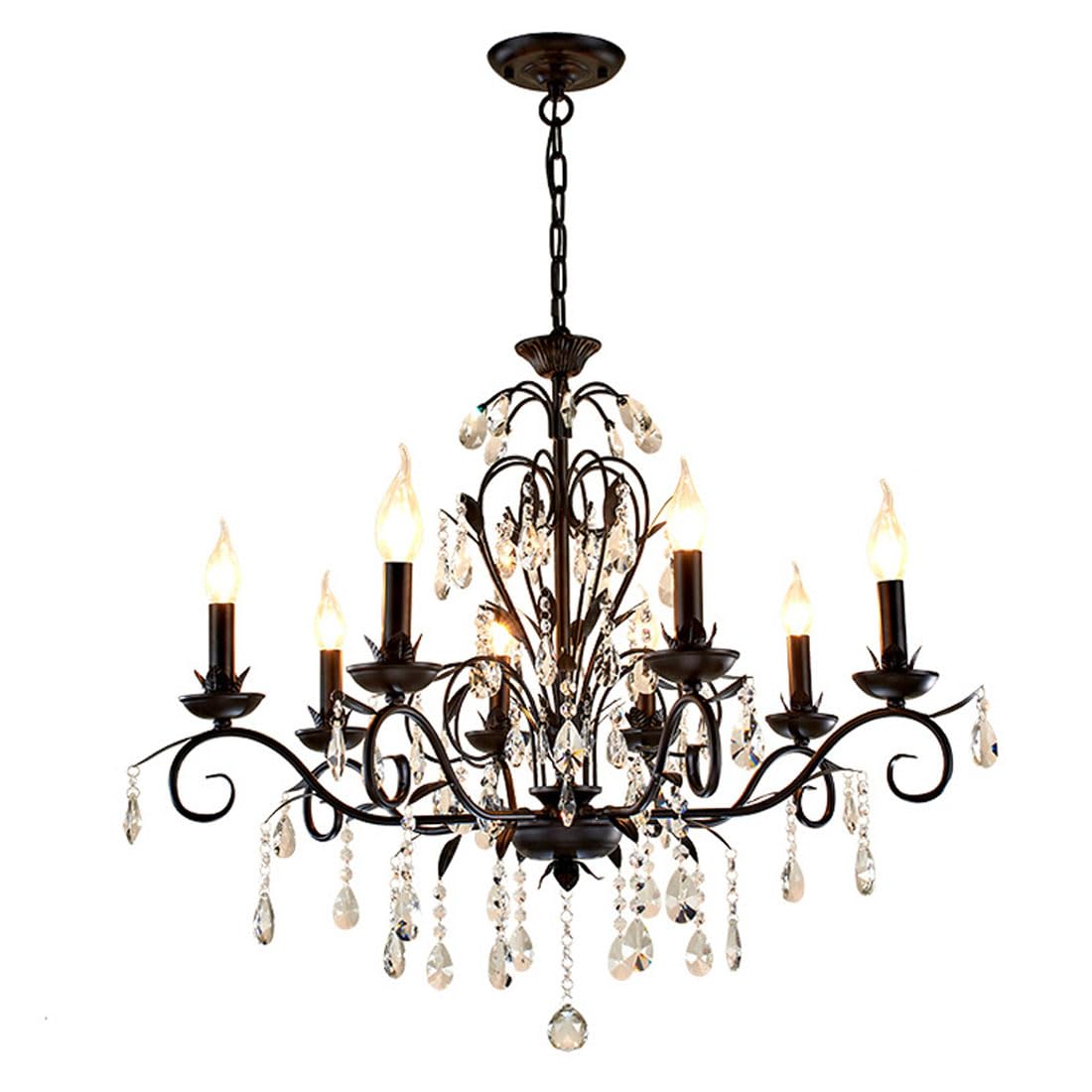 KXEcoLife E14 American crystal chandelier, LED creative iron candle Nordic living room lamp, bedroom restaurant lamp,8 heads