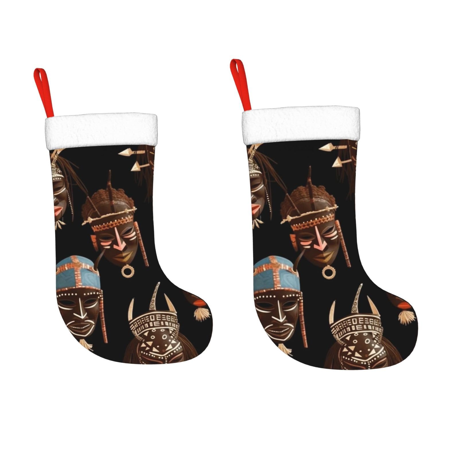 KLOPH 2 Pack 18 Inches Christmas Stockings Personalized African Ritual Ethnic Tribal Xmas Stocking Hanging Decoration Fireplace Stocking for Holiday Xmas Tree Christmas Fireplace Decor Gifts