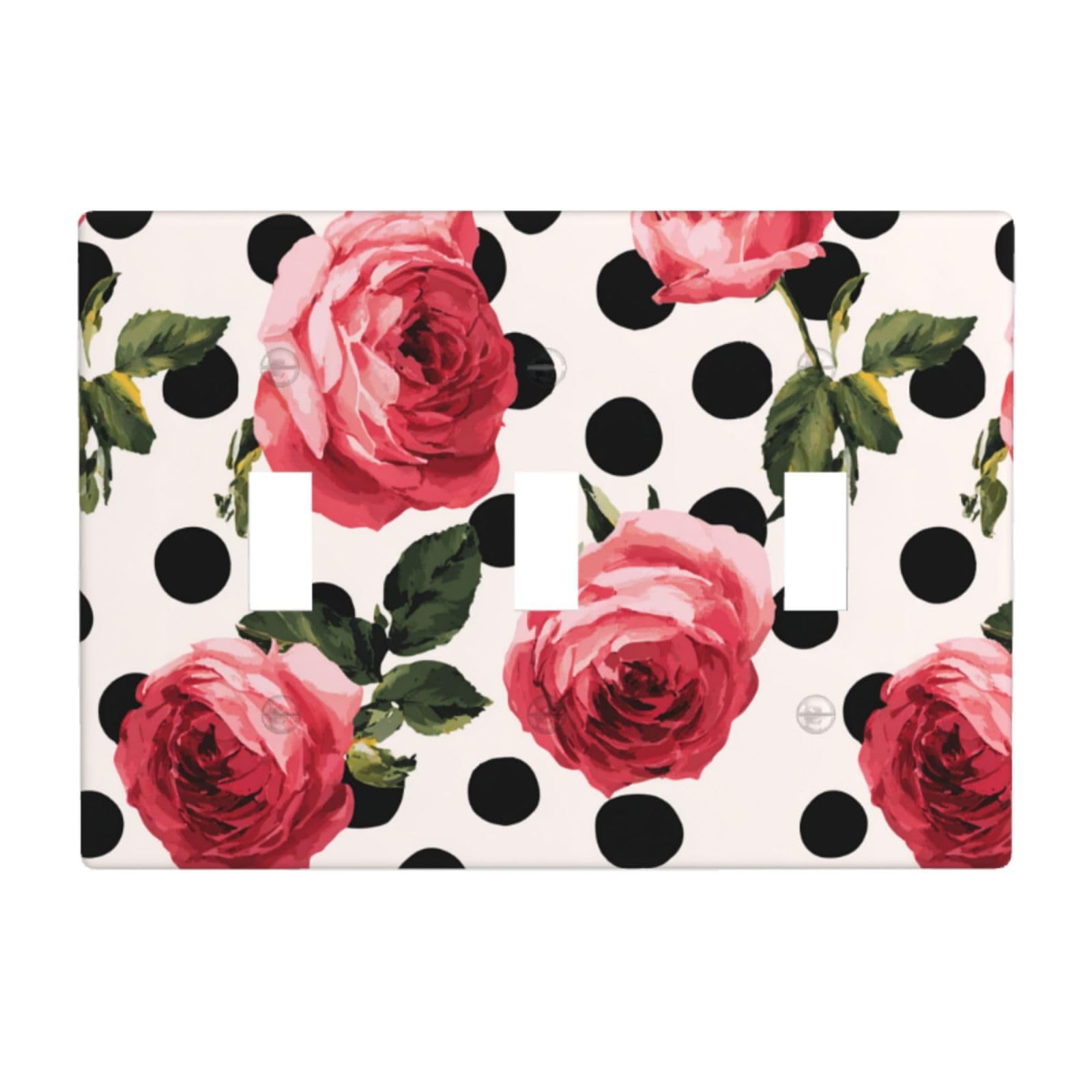 Red Roses Black Polka Dots Light Switch Covers 3 Gang Triple Toggle Wall Plate Switchplate Electrical Faceplate for Bathroom Kitchen Bedroom Decor