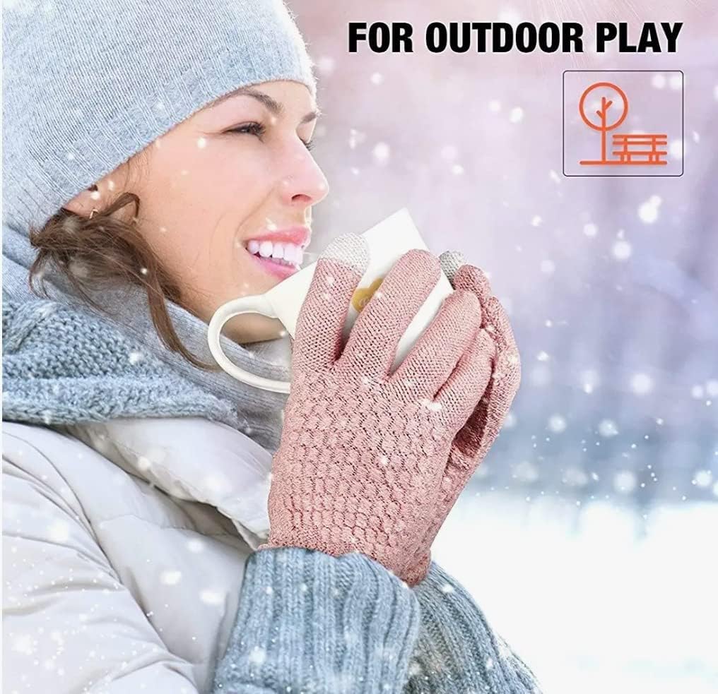 Tomorrow Fashion Unisex Casual Style-Adult Wool Tomorrow Winter Cap, Neck Warmer Scarf With Touch Gloves Set | Beanie Style | 3 Piece Set - Stay Warm And Stylish This Winter,Pink 2