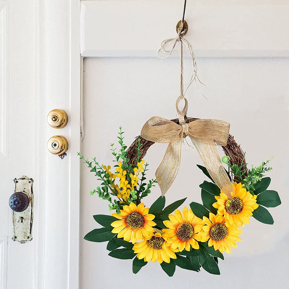 Kränze, 30cm Künstlich Sonnenblume Kranz, Handgefertigt Kunstblumen Kranz, Gelber Blumenkranz, für Haustür, Zaun, Fenster, Hochzeit, Tisch- Und Heimdekoration