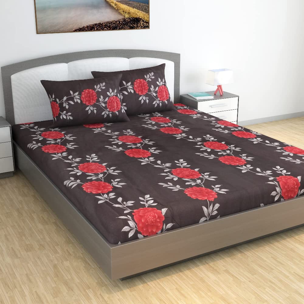 Divine Casa 220 TC Premium 100% Cotton Bedsheet for Double Bed with 2 Pillow Covers | Tigerlily | Pattern - Abstract | Weave Type - Twill Satin | for Home-Hotels-Guest House