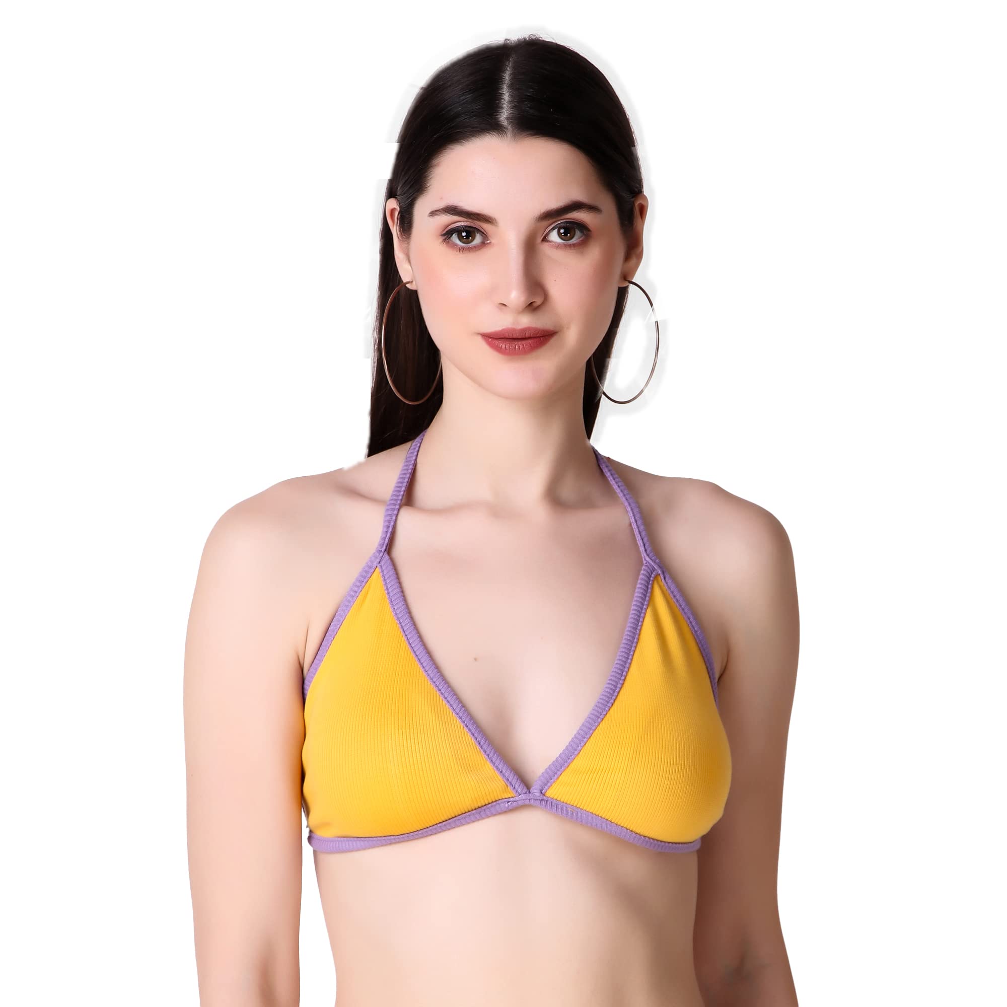 Backless Sleeveless Solid Beachwear Back Tie Up Women Trendy Top Rib Knit/Ribbed Women's Crop Cami Tank Bikini Top for Women | Beach Top (Free Size, Mustard-laven)-image-41