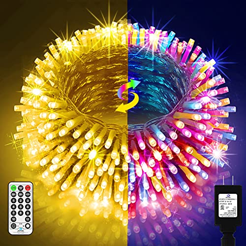 Color Changing String Lights 500 LED 197ft Christmas Lights Outdoor Remote 11 Modes Fairy Light Warm White to Multicolor Twinkle Lighting for Thanksgiving Xmas Tree Party Wedding Indoor Decorations