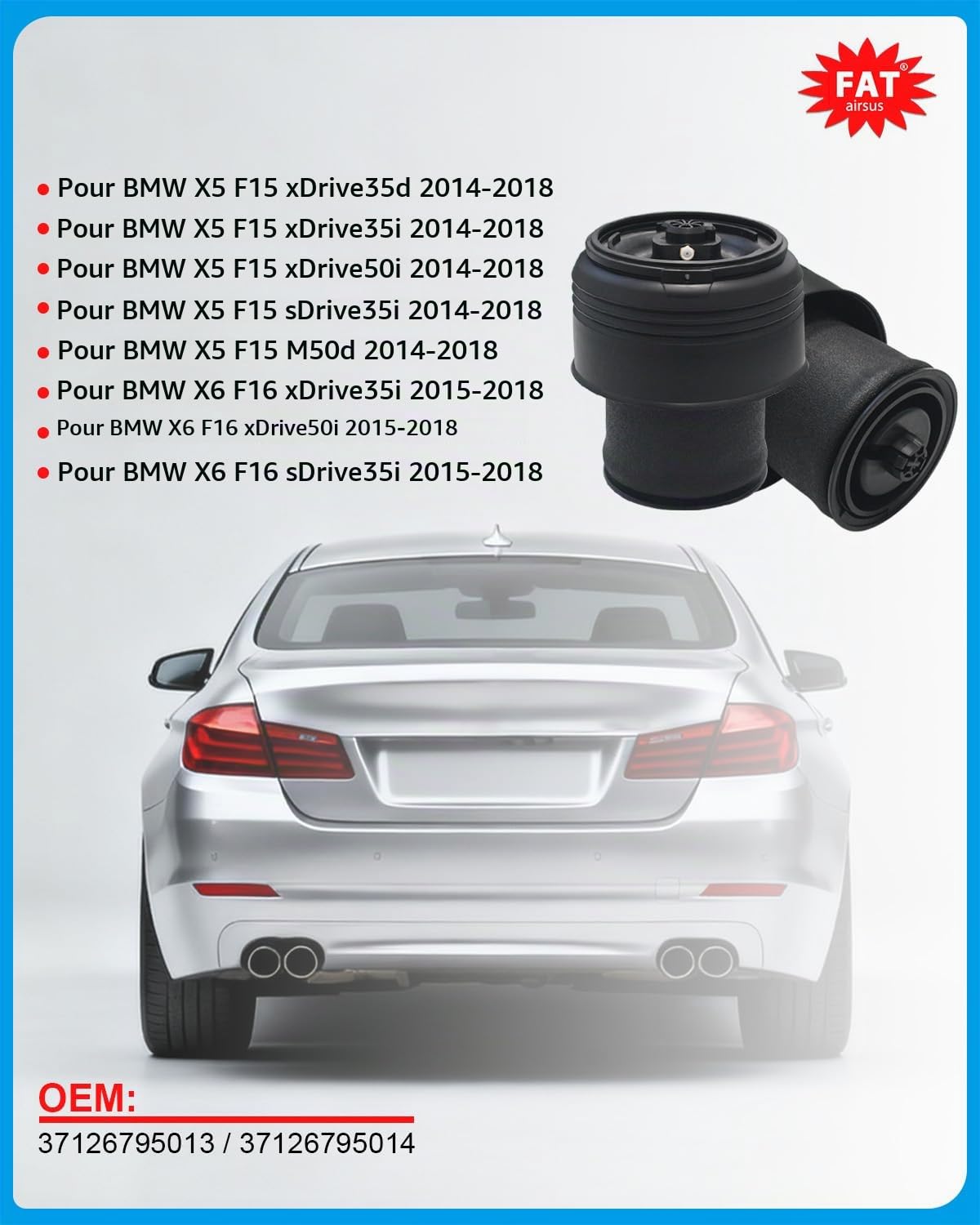1 paire de Kit de réparation de Suspension pneumatique arrière droite gauche pour BMW X5 F15 X6 F16 F85 M50d 37126795013 37126795014 2014-2018