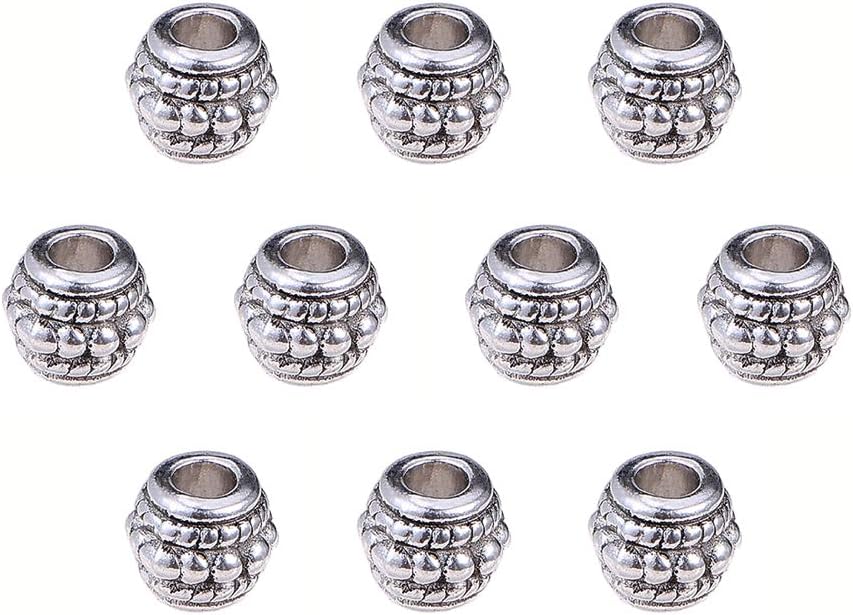 10 x Bewerkte metalen kraal 8 x 7mm Antiek Zilver gat: 2mm (Nikkelvrij