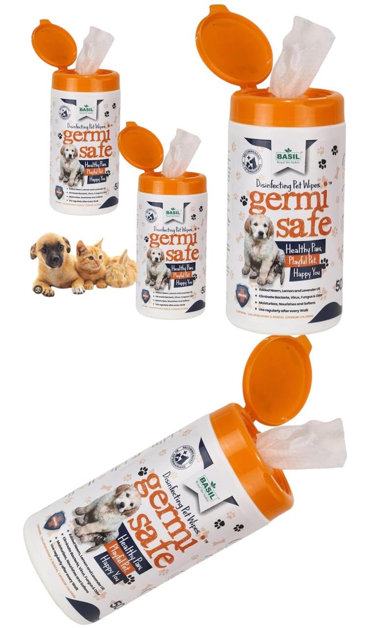 Basil Daily Pet Wipes for Dogs & Cats / 200 Count/Dog Wipe/Cat Wipe/Anti Bacterial Wet Tissues for Pet/Gentle and Convenient Grooming for Pets | (Germisafe Pack of 4) (B0CX5NT917) Amazon Price History, Amazon Price Tracker