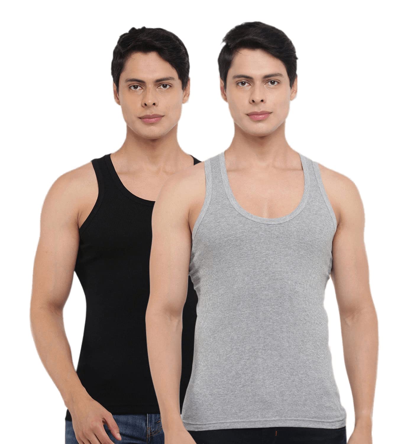 Sponsored Ad - Dollar Bigboss Men's Derby Black & Grey Melange RN Vest (Pack of 2)