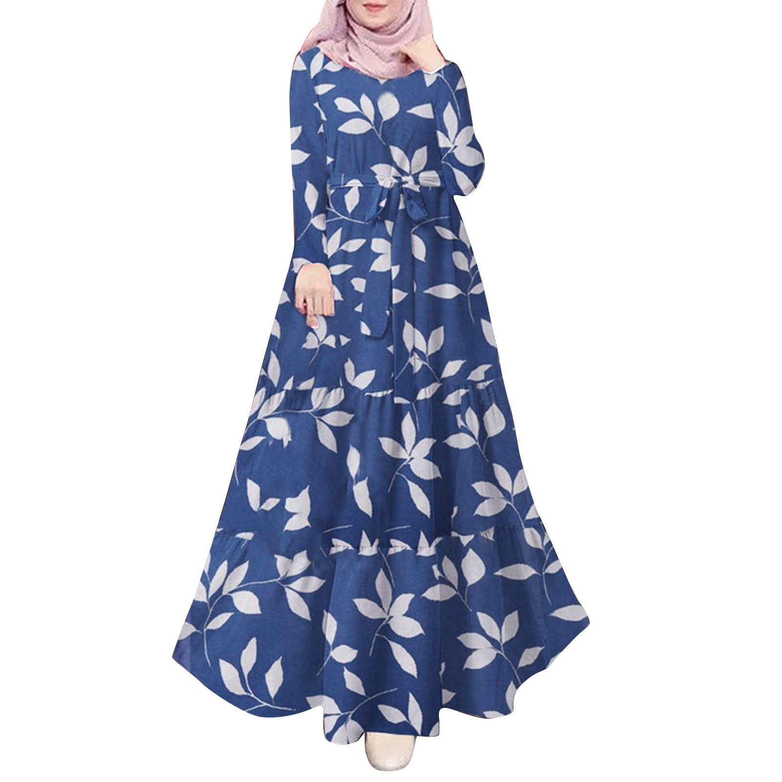 QWUVEDS Vestido largo estampado para mujer, vestido musulmán, vestido de verano corto para mujer
