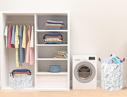 Miniatura 6 de Cesta de lavandería para niños, canasta plegable verde para decoración de habitación de niños, canasta de animales, bonita canasta de