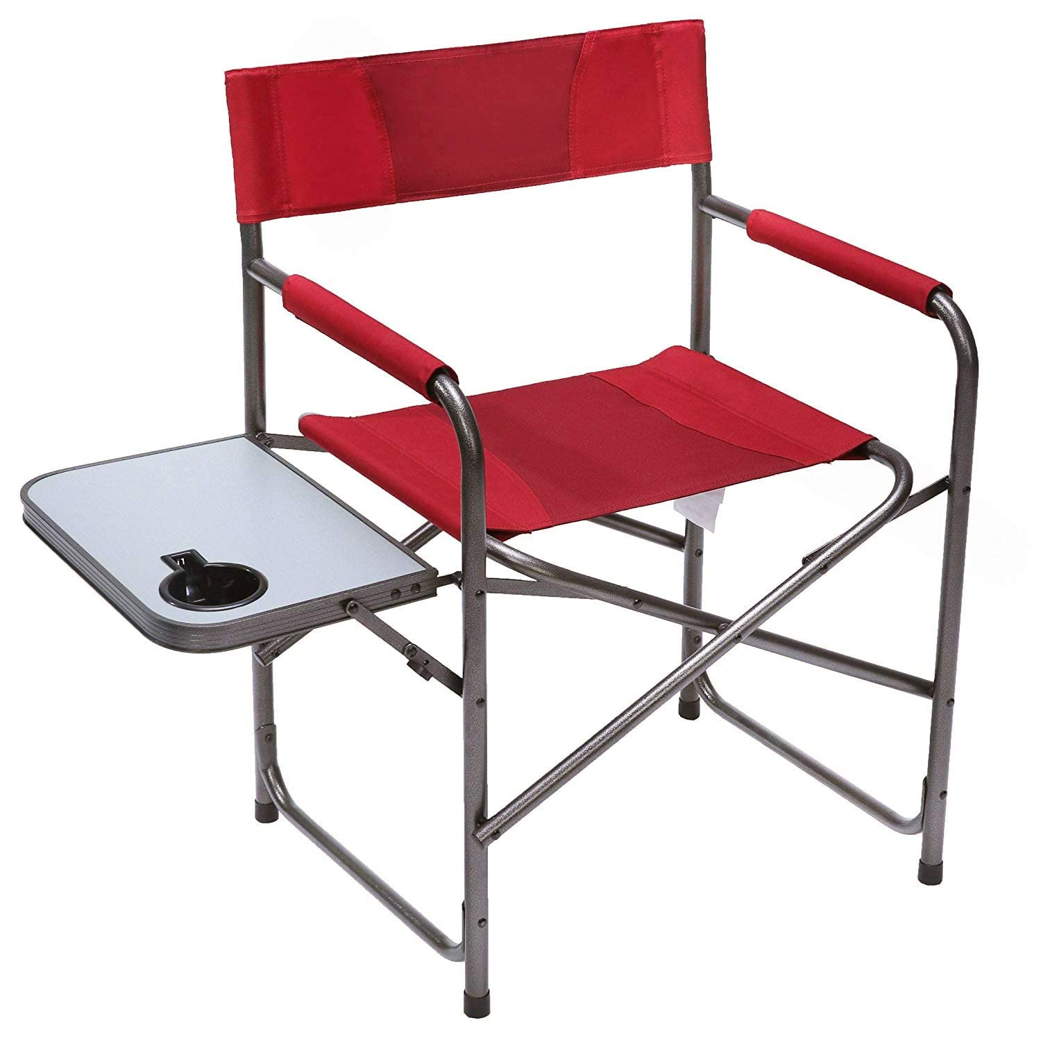 Portal Compact Steel Frame Folding Director's Chair Portable Camping Chair with Side Table, Supports 225 LBS