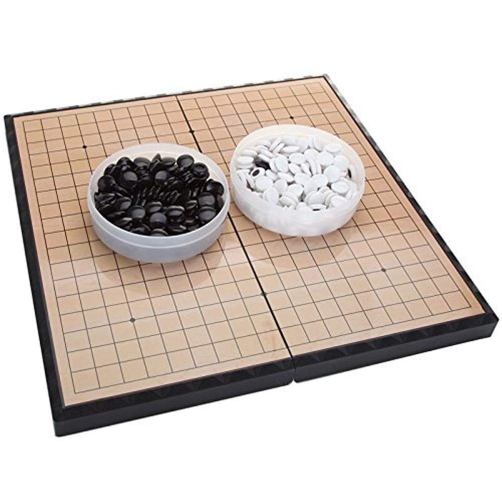 Elloapic Go Chess Game Set with Plastic Stones and Collapsible Go Board, 14.57 x 14.57 Inches