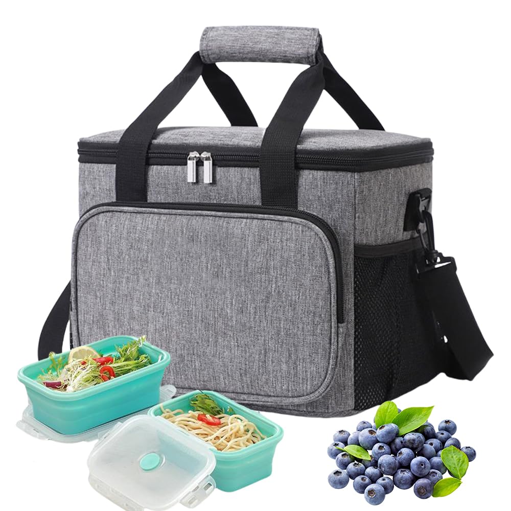 Kingmate Gris 15L Bolsa Térmica Porta Alimentos, Bolsa Nevera, Fiambrera, Mochila Nevera, Neveras Pequeñas Portátiles para Las Bebidas Y La Comida Calientes O Frías En Playa, Piscina, Almuerzo