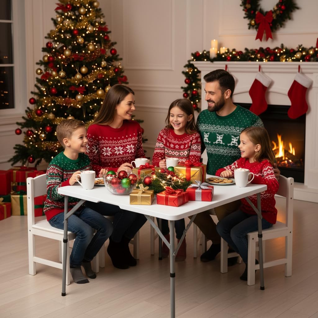 34“ Folding Card Table Square Fold in Half Portable Table with Handle Plastic Resin Top Compact Folding Table for Games, Puzzle, Craft, Indoor Outdoor Use