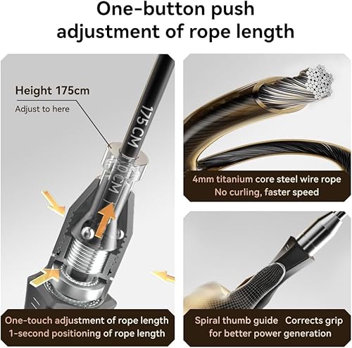 Miniatura 4 de Cuerda de saltar pesada, doble rodamiento suave velocidad de rotación suave, longitud ajustable de un botón para hombres y mujeres, entrenamiento