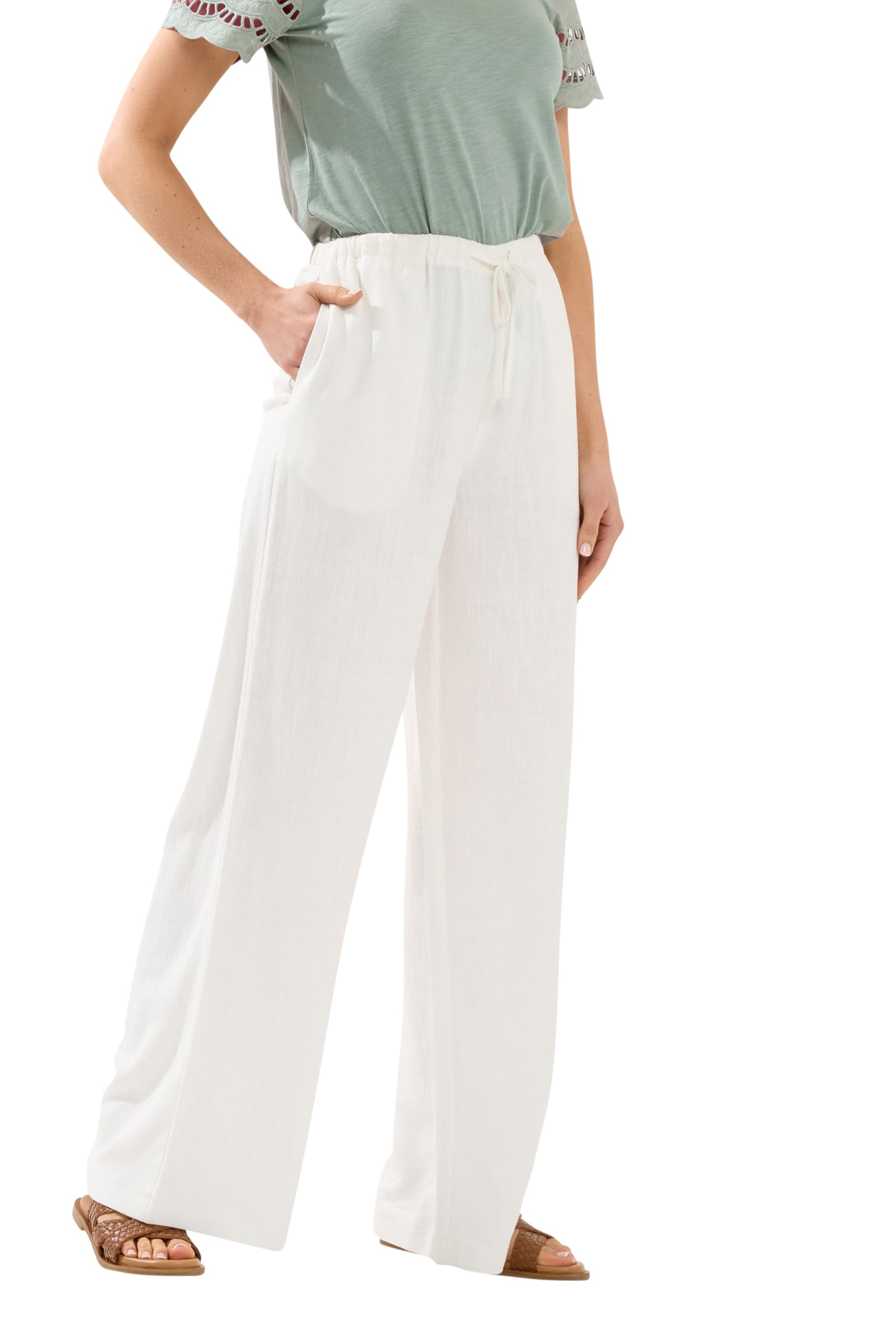 Long Tall Sally Women's White Tall Wide Leg Linen Trousers In | Size: 14L