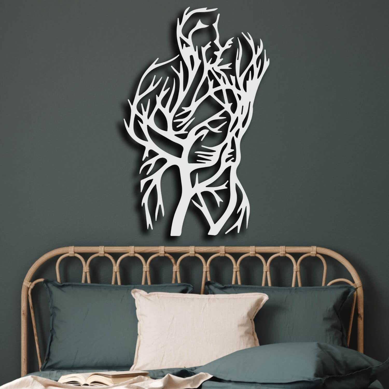 Decorazione murale in Metallo Nero con Albero per Coppia, Linea Astratta in Metallo, Regalo di San Valentino, Arte da Parete, Decorazione Artistica con Albero per Coppia, Scultura Moderna per soggior