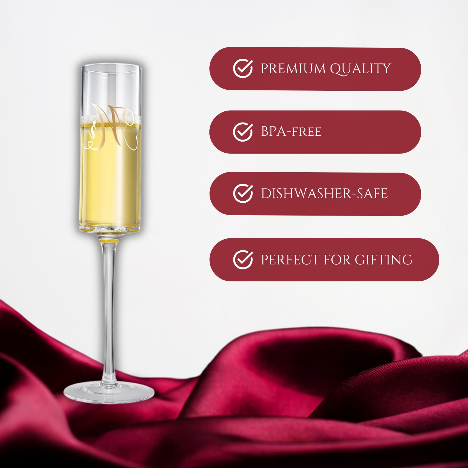 Ensemble de flûtes à champagne, couteau à tarte et pelle à gâteau avec boîte à mémoire en bois, cadeau de mariage Mr & Mrs en cristal, cadeau de mariage, fête prénuptiale, anniversaire, fiançailles,