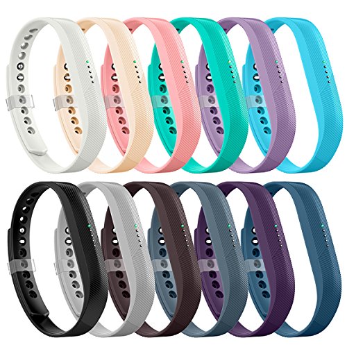 AIUNIT Compatible Fitbit Flex 2 Band, Replacement for Fitbit Flex 2 Accessory Bands Fashion Sport Fitness Wristbands w/Fastener Clasp for Fitbit Flex 2 12 Pack Men Women Teens Kids Large No Tracker
