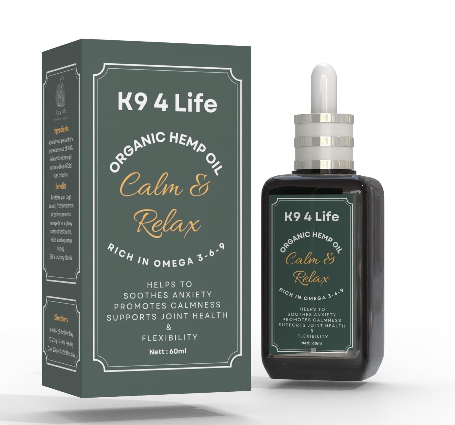 Hemp Oil for Dogs – 60ml Dog Calming & Joint Support Supplement with THC-Free Hemp Extract, Supports Relaxation, Mobility & Wellness, Made in the UK