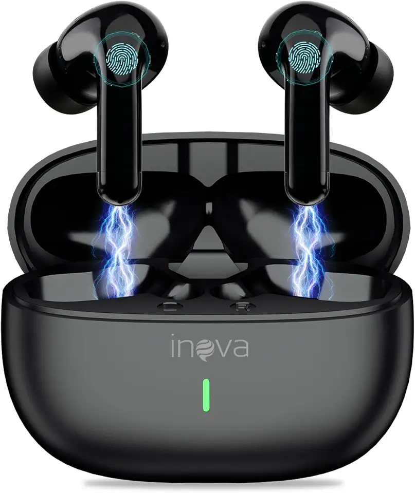 Fone Ouvido Bluetooth, INAVA, IPX5 à Prova D'água e Poeira,com Microfone, Operação por Toque, Bateria Ultralonga de 50 Horas,Fone de Ouvido Esportivo para iOS/Android. (Preto)