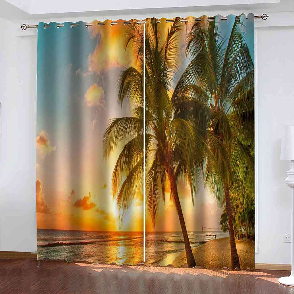 Rideau occultant enfant 264x160 cm motif plage pour chambre à coucher
