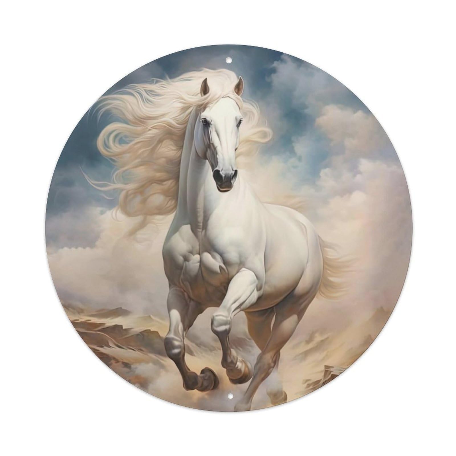 Animal Artwork White Horse Vintage Metal Tin Sign Plaque Wall Decor for Cafe, Club Bar, Office, Garden Metal Poster 8x8Inch