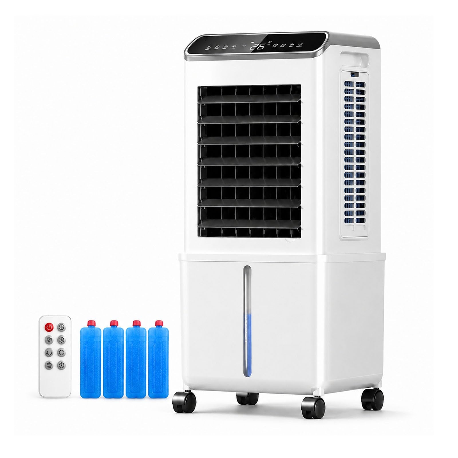 Przenośny Klimatyzer Ewaporacyjny, Klimatyzator Przenośny bez Rury, Zbiornik 10 L, Timer 24 h, Pilot, 4 Wkłady Chłodzące do Sypialni, Salonu, Biura