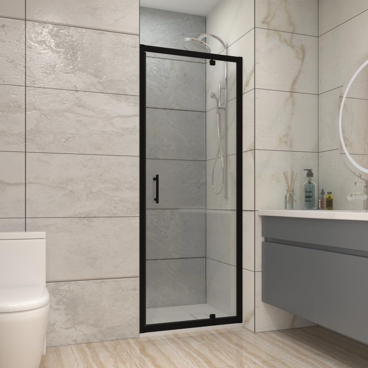 Nrg Black 800Mm Bathroom Pivot Shower Door Cubicle Enclosures 6Mm Safety Glass