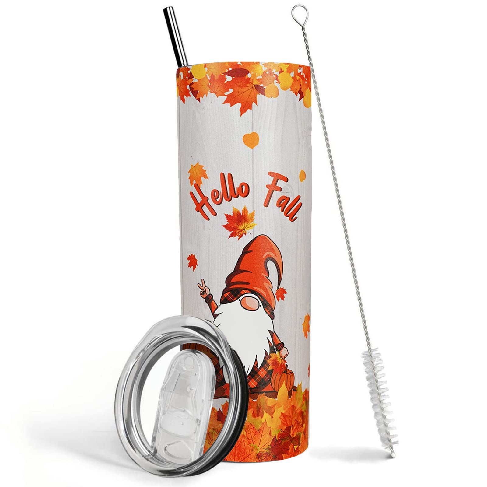 Ceovfoi Fall GnomeTumbler 20 oz Pumpkin Insulated Stainless Travel Coffee Cup Hello Fall Mug Autumn Leaves Cups Gnomies Fall Gift for Thanksgiving Christmas