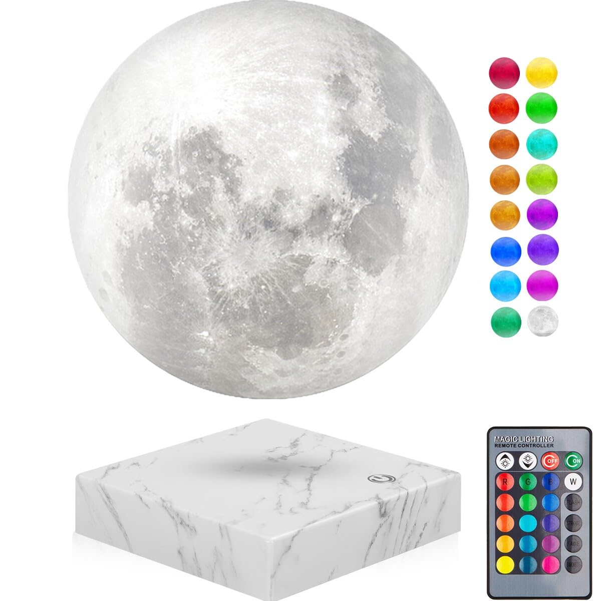 VGAzer Levitating Moon Lamp Night Light 16 Colors 20 Models Floating and Spinning in Air Freely with LED 3D Printing Moon Light,for Unique Gifts,Room Decor - 6 Inch