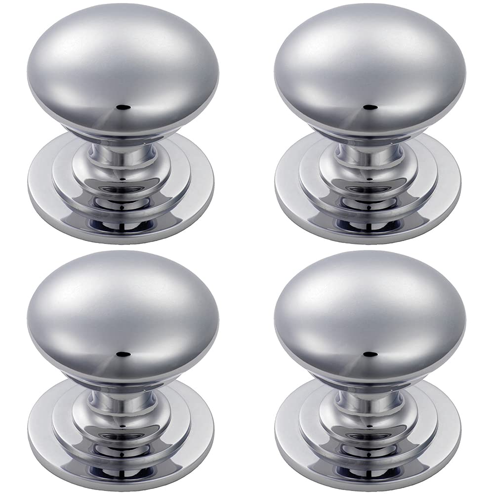 4x Victorian Round Cupboard Door Knob - 25mm Diameter - Polished Chrome Cabinet Handle