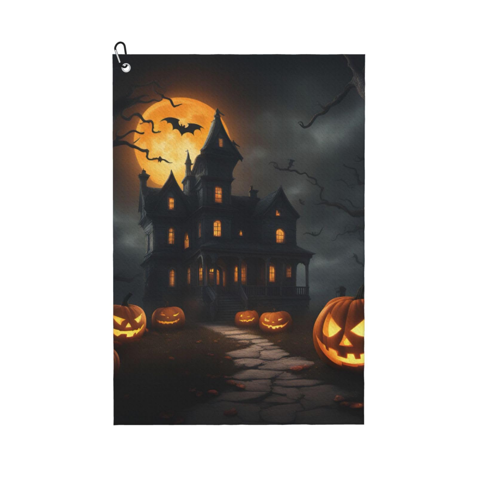 Anceky Halloween Horror Print Golf Towel 24"X16" Microfiber Golf Cleaning Towel with Carabiner Clip for Golf Bags