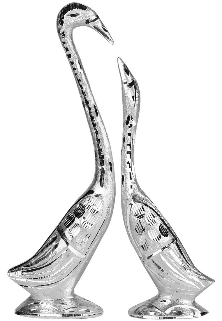 Articia Aluminum Kissing Swan Set for Feng Shui Duck Pair Showpiece As Home Decor Gift Item (7 inch & 6 inch, Silver)
