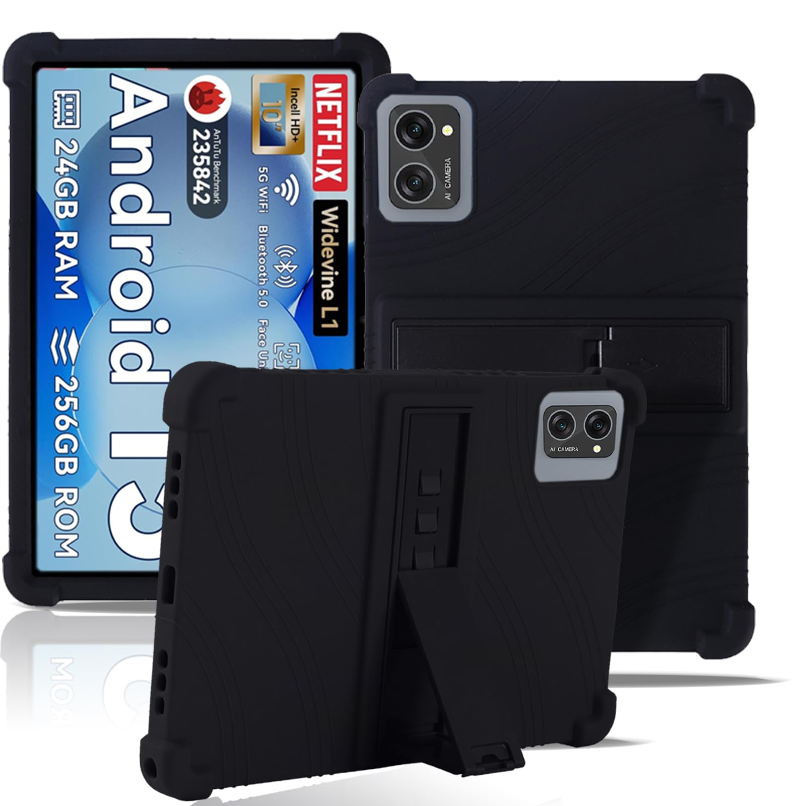 Funda para tablet TABWEE T20 de 10.1 pulgadas, funda protectora para tablet TABWEE T20, soporte ajustable, silicona suave, funda de protección de silicona para NOUKAJU TABWEE T20 (negro)