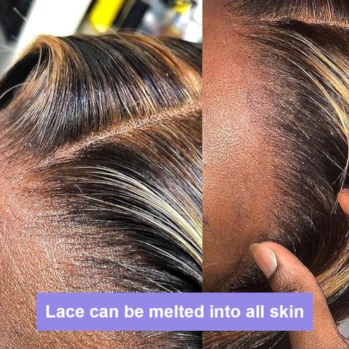 13x6 1b/27 Highlight Ombre Balayage Lace Front Wigs Human Hair Black and Blonde Body Wave HD Transparent Lace Frontal Wig Pre Plucked with Baby Hair for Black Women 180% Density Wig 34 Inch