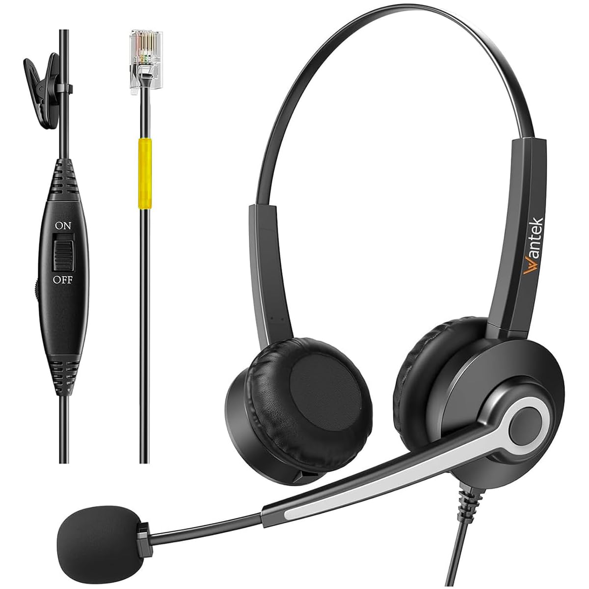 Wantek Telefon Headset mit Geräuschdämpfungsmikrofon, RJ9 Büro Telefon Headsets kompatibel mit Avaya Voip Telefon Grandstream Cisco Panasonic