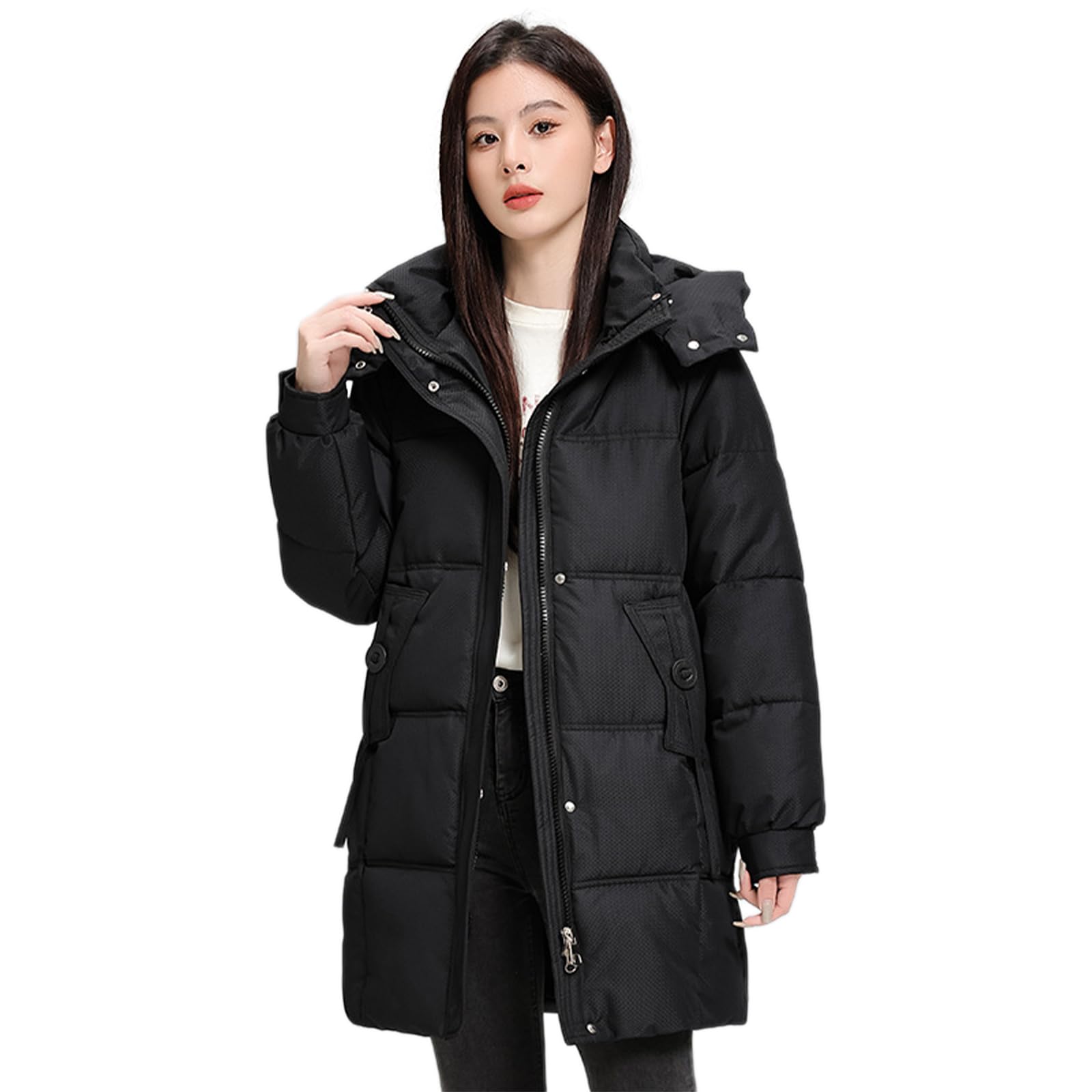 bryqrvy Women's Bench Coat, Long Down Coat, Padded Jacket, Down Jacket, Thick, Hooded, Lightweight, Cold Protection, Casual, Thermal Coat, Commuting to Work, Silhouette, Slimming, Fashion, Commuting-picture-30
