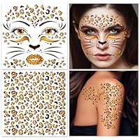 HOWAF 4 PCS Halloween Face Tattoos Leopard Temporary Tattoos Stickers for Leopard Costume Carnival Halloween Costume Women Men