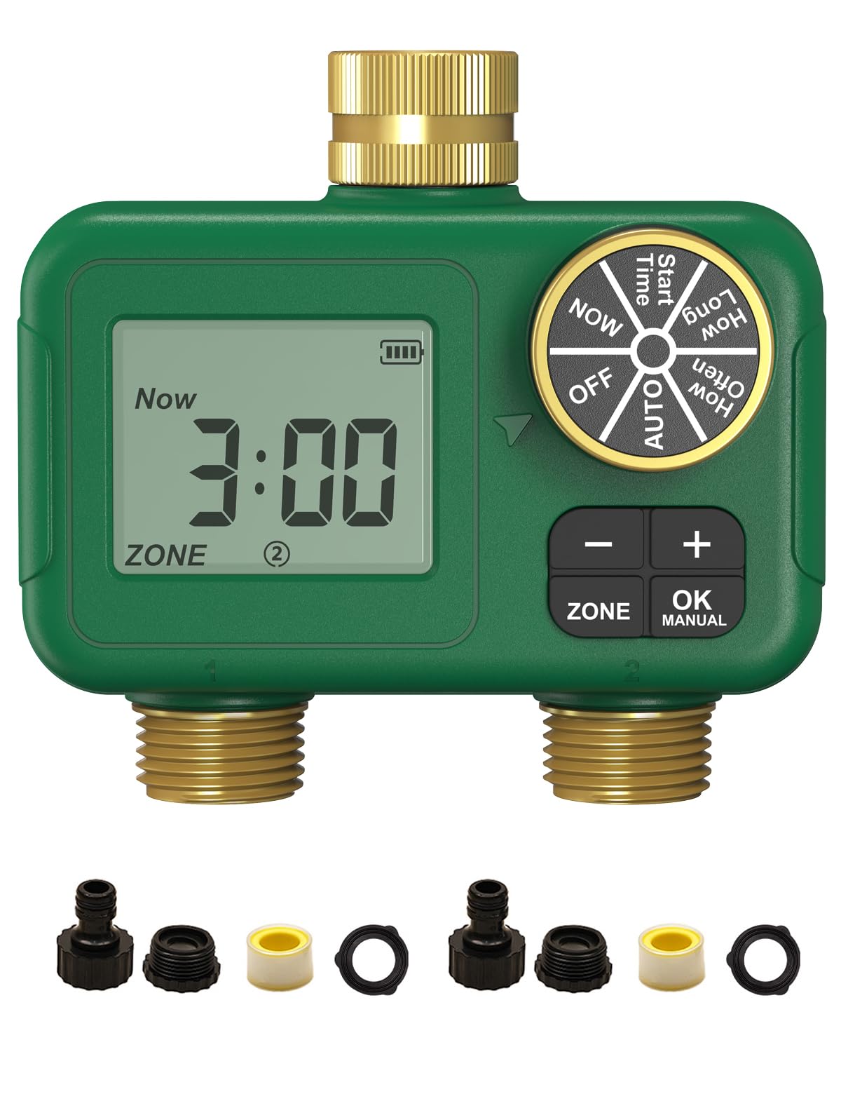MOES 2 Zone Water Timer, Brass Fittings, Rain Delay, No Wi-Fi Required