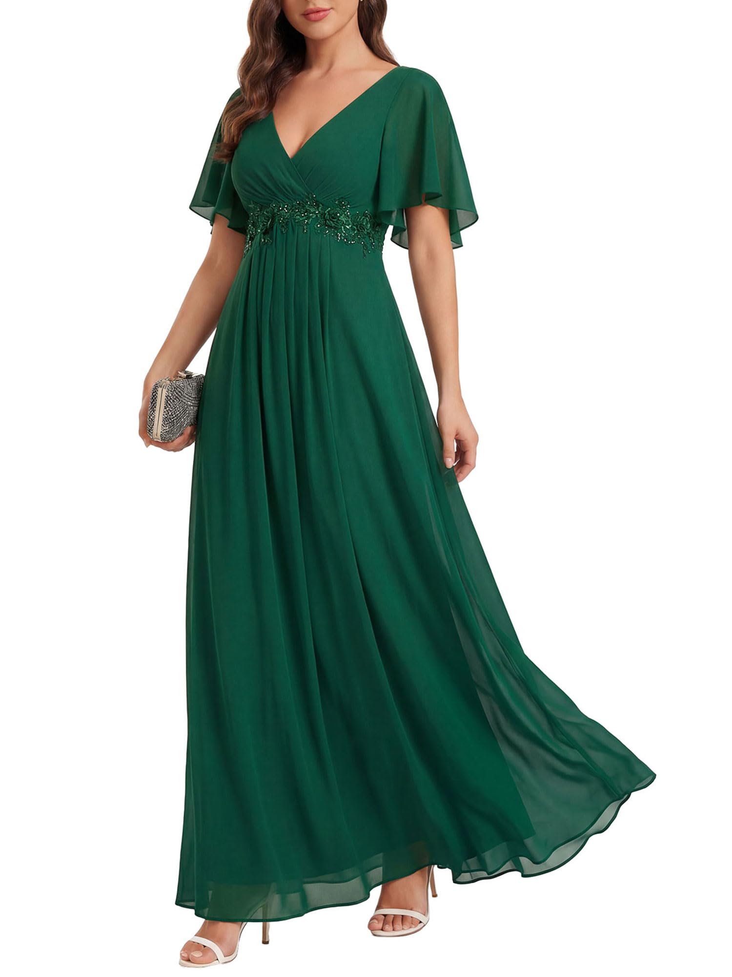 Ever-Pretty Womens V Neck Applique Mother of the Bride Dress