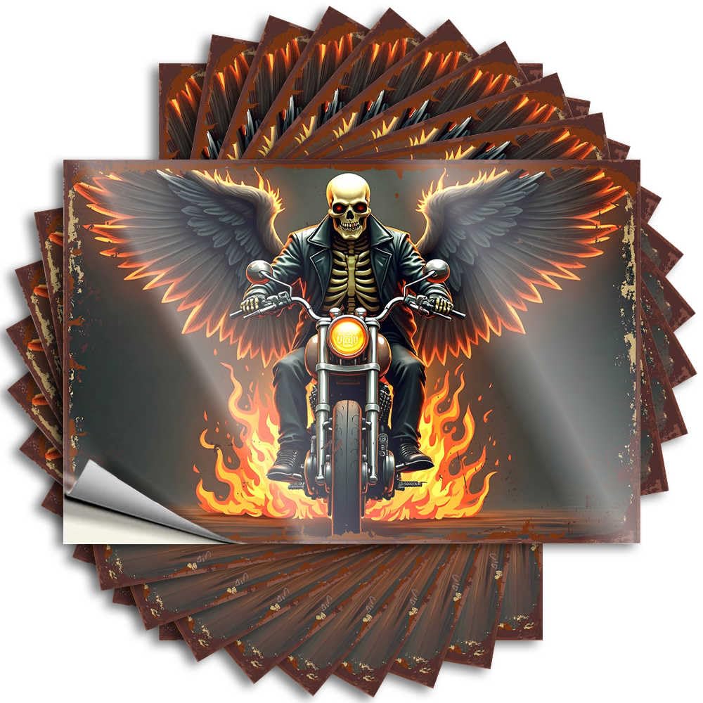 Quote Helmet Custom Flaming Angel of Death On Motorcycle for Summer - Bath Decor Easy Peel Removable(12X18CM)