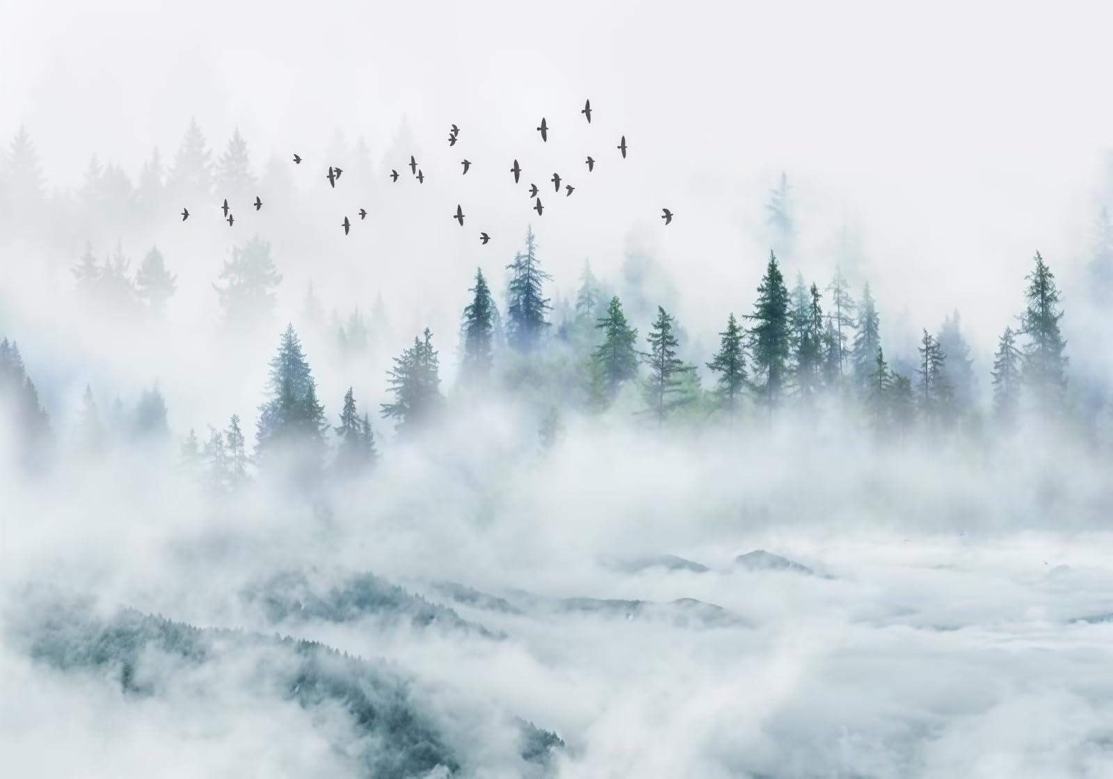 gdkldfg Forest Mist Zen Blue Nature Wallpaper,Non-Woven Poster,Wall Mural for Living Room Bedroom Feature Wall Decoration 300x240cm