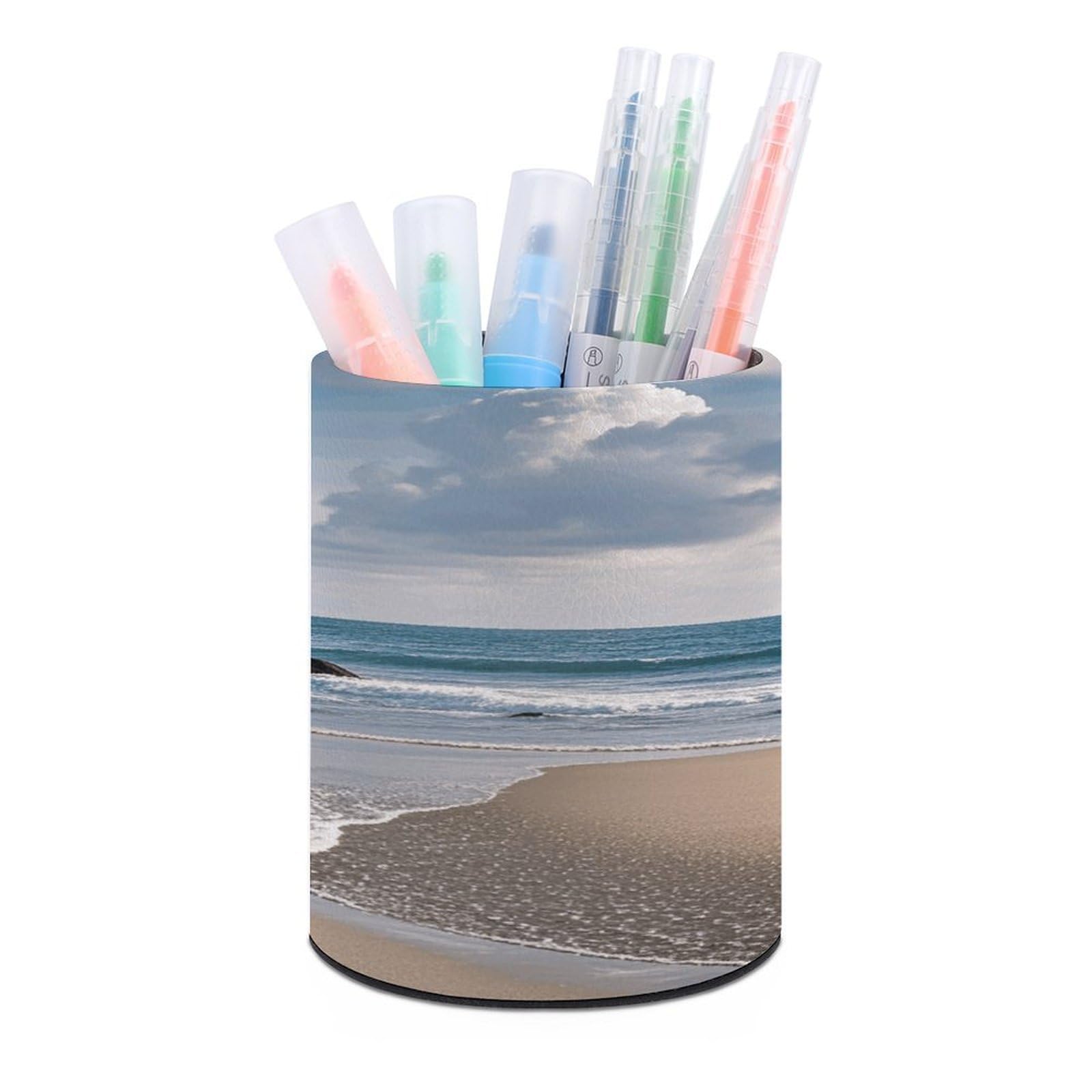 VstaDank Sea Lighthouse Sandbeach Pen Holder for Desk Makeup Brush Holders Stylish Pen Cup Cute Pencil Cup Round Pencil Holder Decor Brush Scissor Holders for Multifunctional Office Supplies