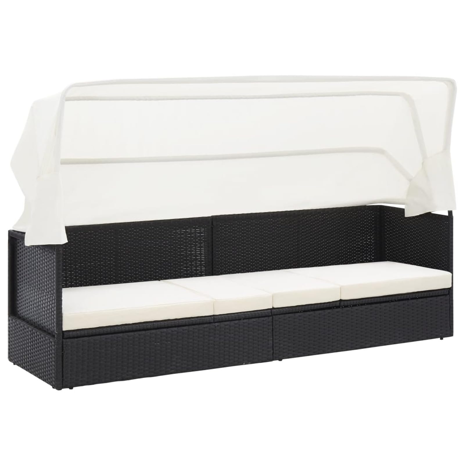 IKAYAA Sofá Jardín 3 Plazas de Ratán con Toldo, Sofá de Exterior, Sofa Jardín con Cojines Acolchados, Sofas Terraza, Sofá 3 Plazas para Jardín Patio Terraza Negro y Blanco